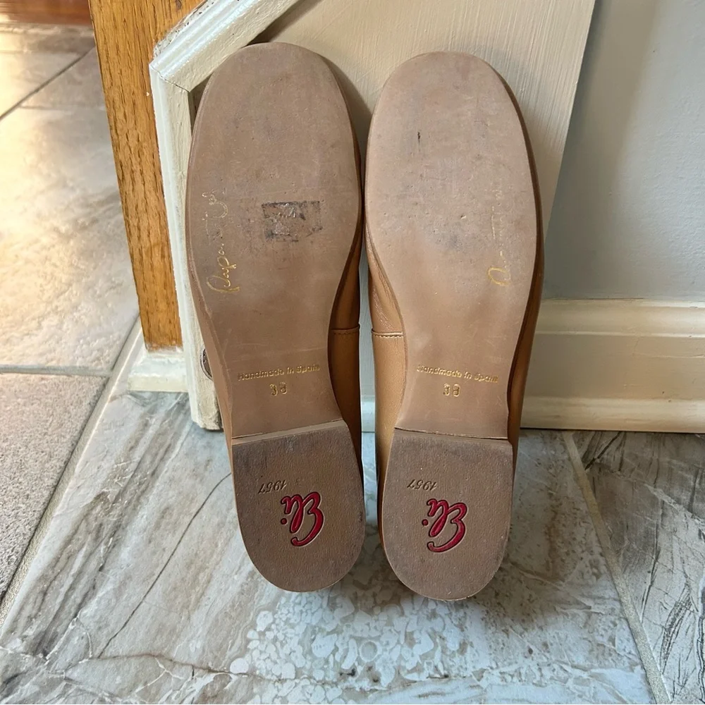 Papanatas Leather Camel Old School Mary Janes, Big Girls Size 38 EU Or 7 US
